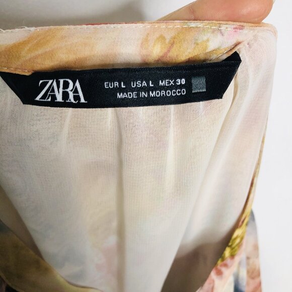 ZARA Women Floral Printed Midi Dress Size L Watercolor Artsy Beachy Blogger Fav - Picture 15 of 15